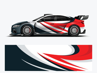 Naklejka premium Editable White Red Flow Racing Car Wrap Livery Vector Template Design