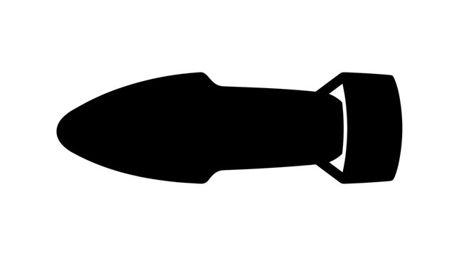 Black silhouette of a bullet on a white background.