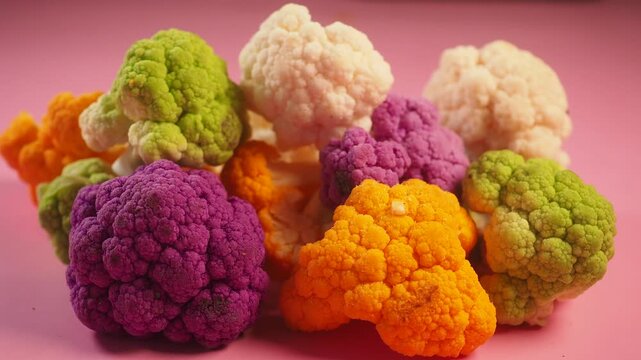 Colorful cauliflower mix on a pink background