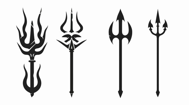 Collection of stylized trident designs, featuring spear-like symbols with various blade configurations