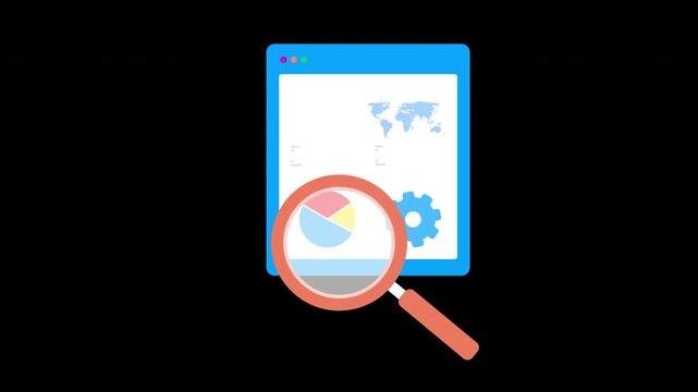 data analysis through a magnifying glass over a digital dashboard, symbolizing insights, global statistics, and detailed chart examination for strategic decision making