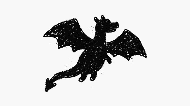 Black dragon illustration with wings spread wide.