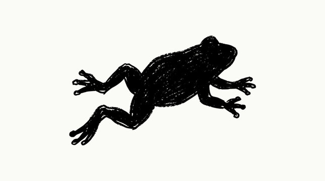 Black silhouette of a frog jumping on a white background.