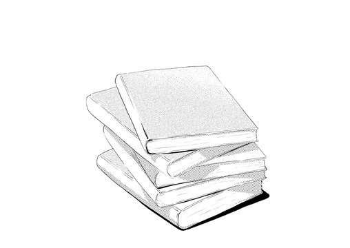 Hand-drawn stack of books illustration monochrome line art / 手描きの積み重なった本のイラスト モノクロ 線画