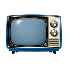 Retro 1980s style blue TV receiver vector illustration front view on transparent Background. Old school classic television mockup. vintage blue television with analog knobs on transparent background. © bikram