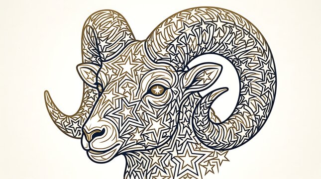 Ram head with stars and green accents