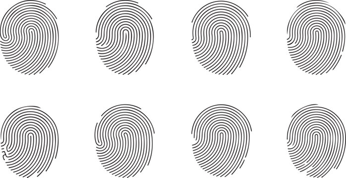 Set of eight different fingerprint patterns