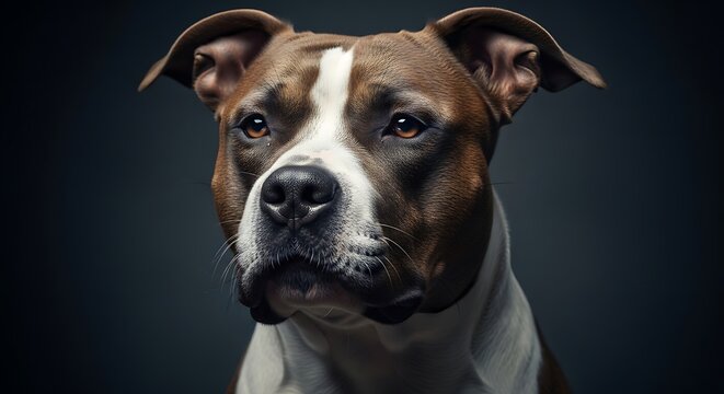 Bold Headshot of a Brown White American Pit Bull Terrier