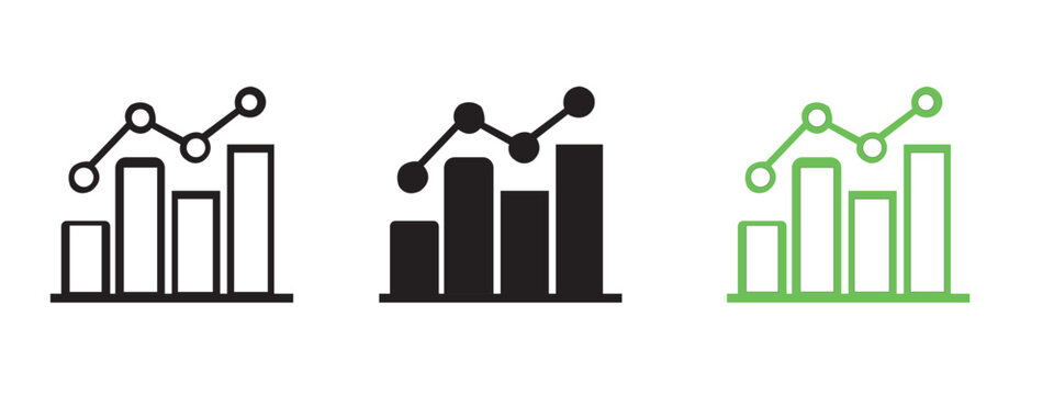 Line graph and bar chart icons illustrating data trends with analysis, business