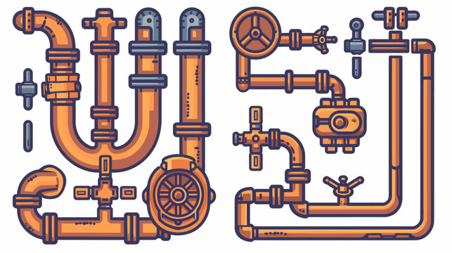 Isometric style drawing of interconnected plumbing pipes with valves and junctions