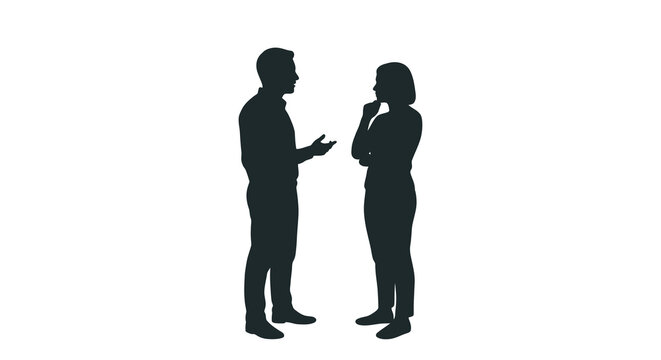 man and woman silhouettes in conversation black on white