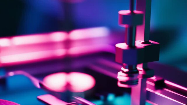 Automated manufacturing process building microchips and circuit boards on silicon wafers, representing innovation in technology, advanced engineering, and electronic data