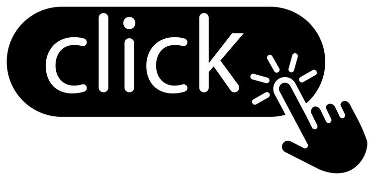 Hand cursor clicking on click here button icon isolated on transparent background