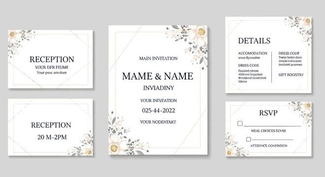 Elegant Wedding Invitation Suite with Floral Accents