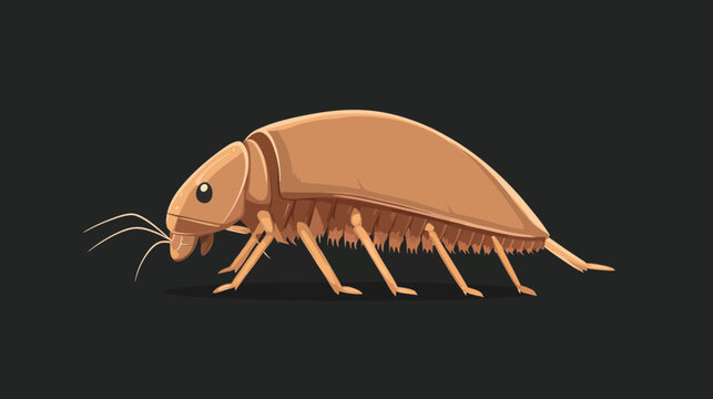 Digital illustration of a brown flea with segmented body on dark background