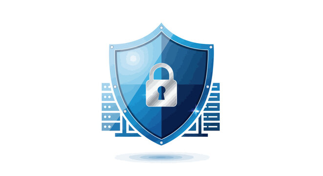 Cybersecurity Shield with Padlock and Server Racks - Data Protection Concept