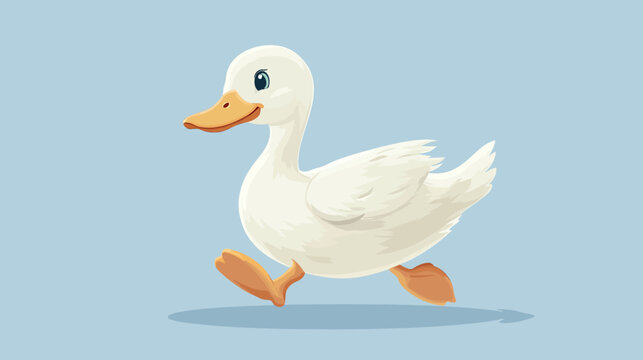 Cartoon white duck with a cheerful expression, swimming on light blue background