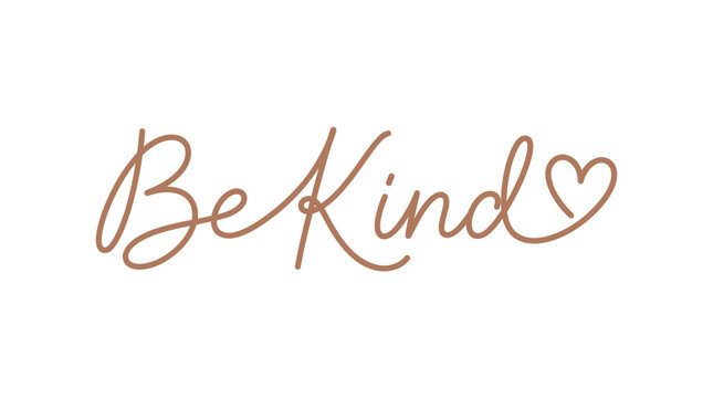 A brown handwritten script logo reading Be Kind with a heart symbol at the end on a plain white background