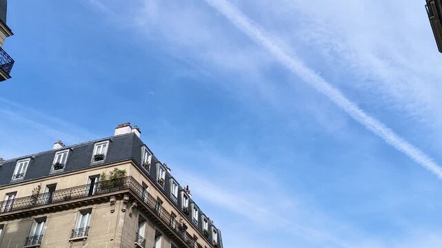 Low Angle View of Haussmann Architecture in Paris Under Blue Sky
