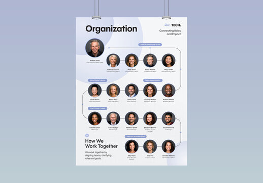Organizational Chart Poster Template For Corporate Team Hierarchy, Company Structure Org Chart Infographic