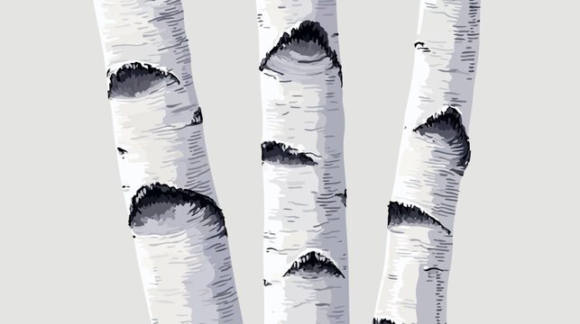Artistic digital illustration of three birch tree trunks with textured bark