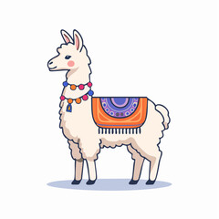 Obraz premium Cute Cartoon Llama with Colorful Blanket and Beads