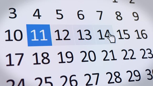 Video animation of a website showing the selection of a data range during the online booking process, travel dates, check-in and check-out date picker interface, reservation period.