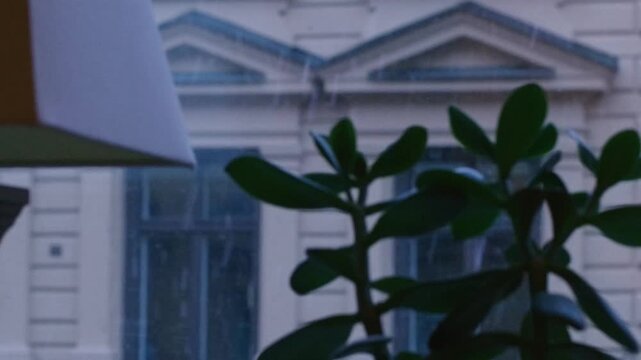 Snow outside the window in Stockholm.