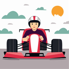 Fototapeta premium Cartoon Racer in Formula 1 Car