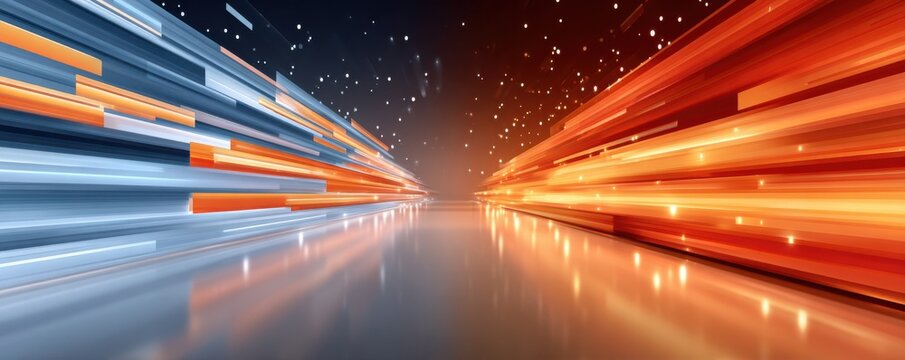 Abstract digital motion corridor with high-speed data flow and futuristic network lights