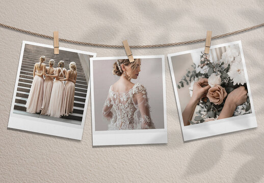 Hanging Polaroid Photo Mockup Template, Instant Print Frame, Hanging String Photo Display
