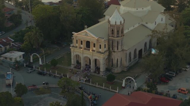 Close aerial of Dauis Church historic facade in Bohol Philippines