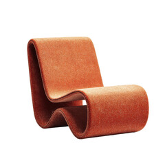 Obraz premium Bold terracotta curved lounge chair displayed against a pure white background, highlighting its unique design and clean edges.