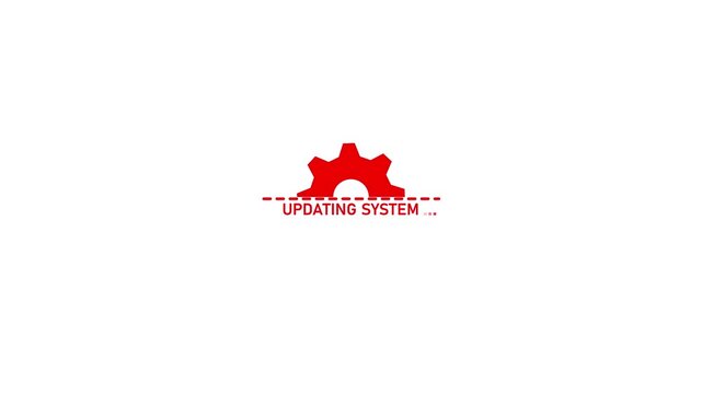 Updating System Concept with Red Gear Icon on White Background