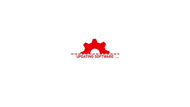 Updating Software Concept with Red Gear Icon on White Background
