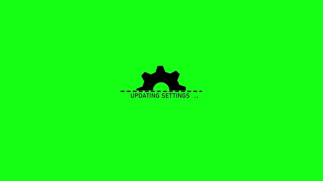 Updating Settings Process with Gear Icon Animation for Software Configuration UI UX Interface on Green Background