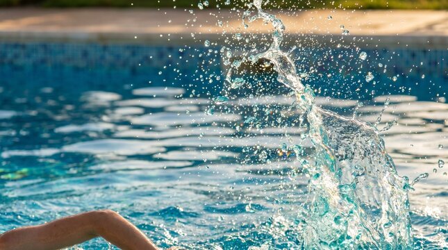 Person swimming in a pool water.