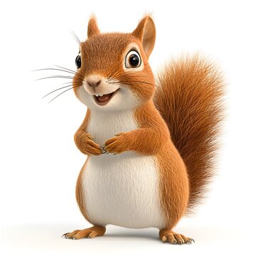 Cute cartoon squirrel with fluffy tail and big eyes 3D render forest animal baby animal cute character adorable animal nut gatherer bushy tail animal portrait creature design wildlife illust