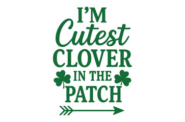 Fototapeta premium Cute clover typography with arrow green lettering on white background