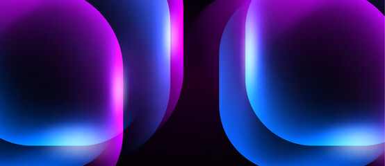Abstract neon shapes, vibrant blue, purple hues. Minimalist design, dark background creates striking visual impact. Smooth gradients present modern aesthetic. © antishock