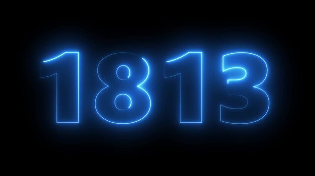 Neon blue glowing number 1813 on black background, digital countdown timer or date concept