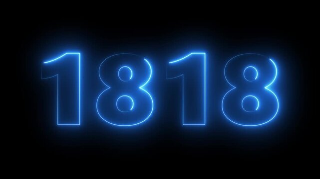 Glowing neon number 1818 sign with electric blue light effect on black background