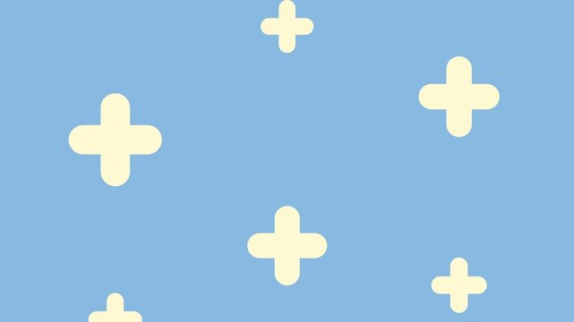 Abstract motion graphic animation with white cross shapes moving and fading on a soft blue background seamless loop.