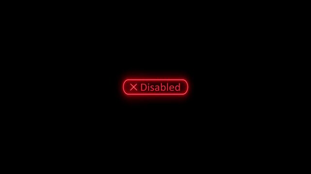 Glowing Red Neon Disabled Button with Cross Symbol on Black Background for User Interface Status and System Error Concept