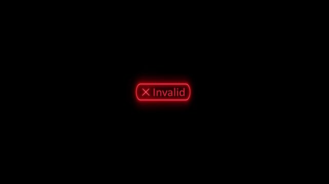 Red Neon Glowing Invalid Button with Cross Icon on Black Background for User Interface Error Message and Digital System Feedback