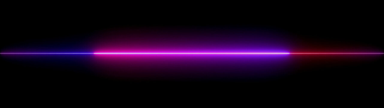 Abstract neon glowing horizontal line isolated on black background with vibrant light effect flare.