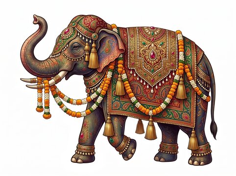Royal Indian Ceremonial Elephant for Traditional Wedding Procession and Cultural Heritage Celebration Themes
