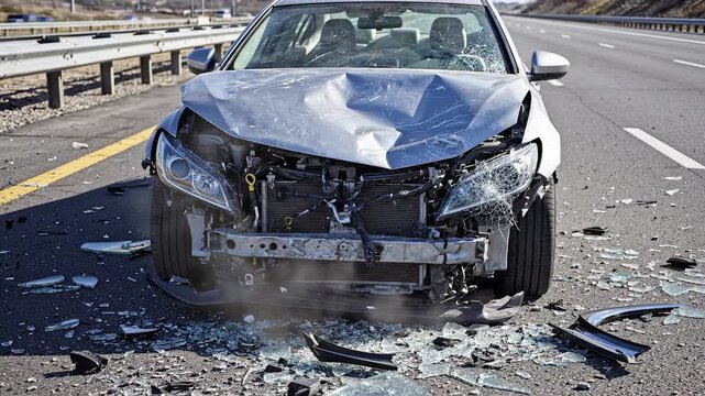 Damaged car after road accident representing the backbone of urban development