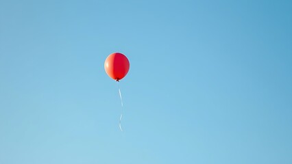 Obraz premium A single red balloon floating upwards in a clear blue sky, its untied string gently swaying.