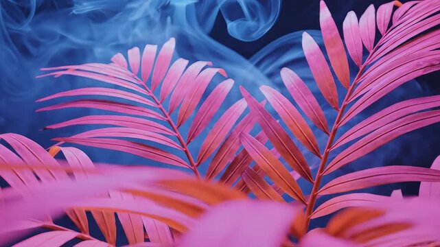 Pink palm leaves with blue smoke symbolizing the limitless potential of digital design